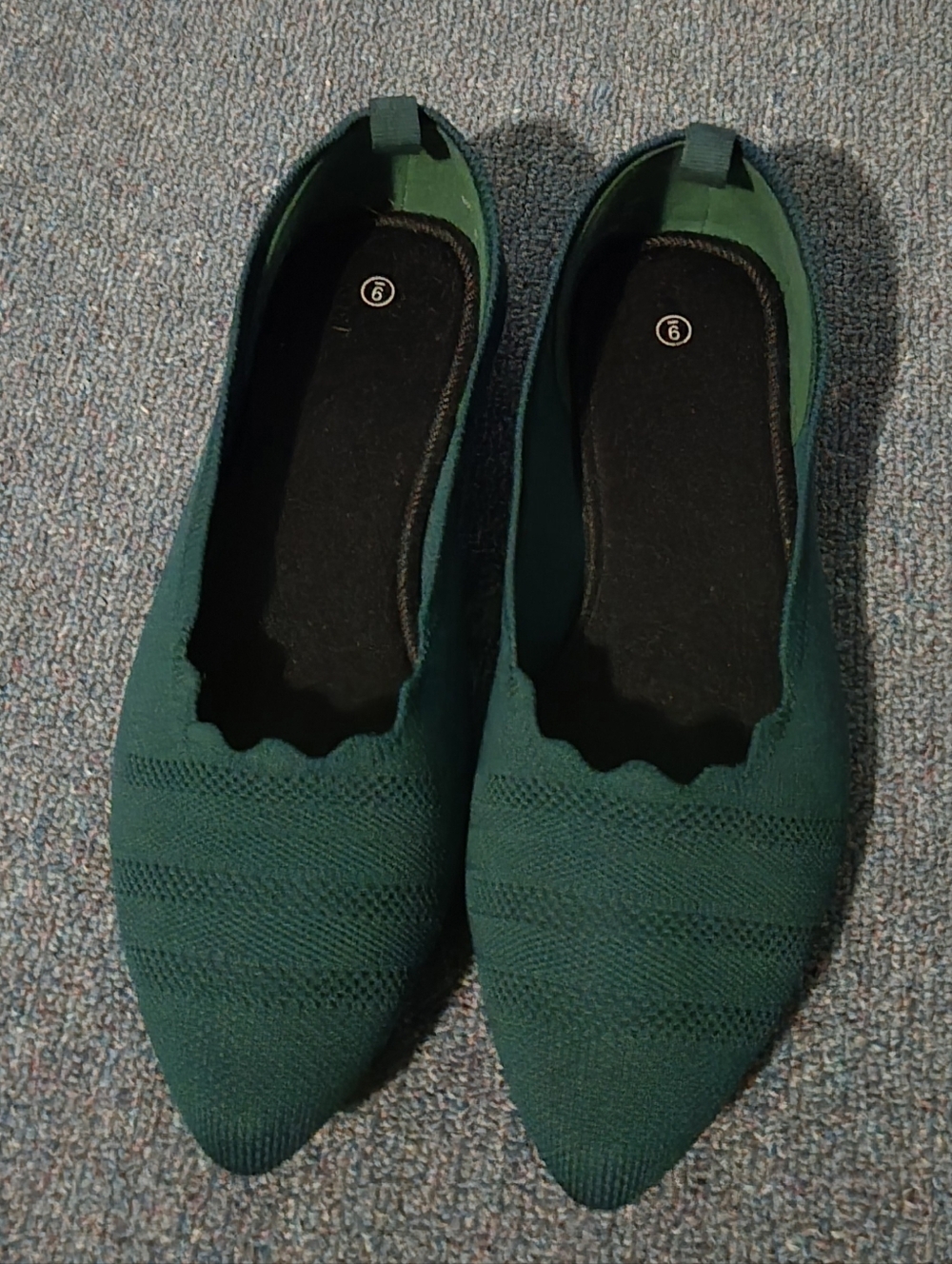 Women's Pointed Knit Ballet Flats in Dark Green